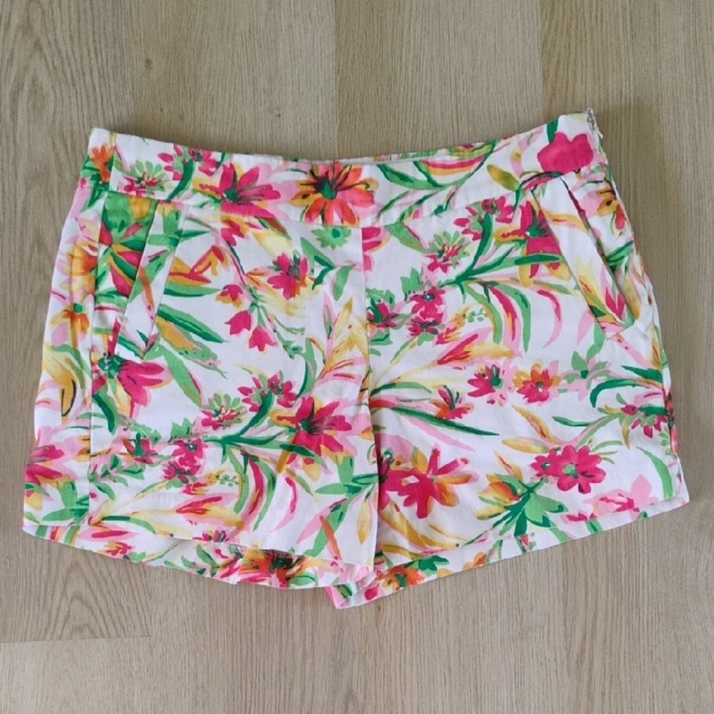 J. Crew Floral 100% Cotton Shorts in Pink, Green & Yellow